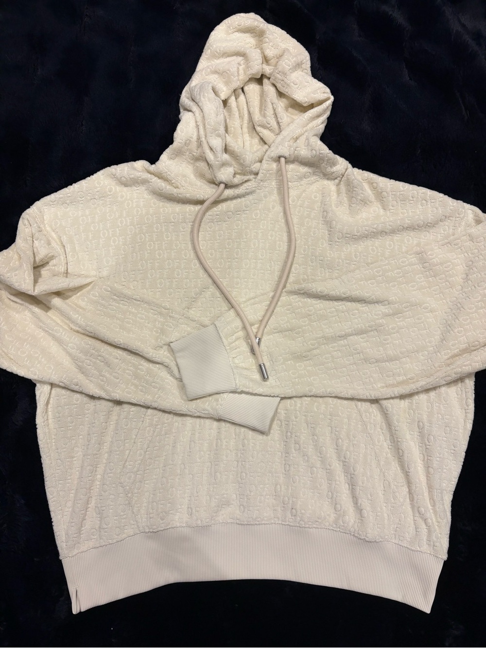 Off-White Cream Hooded Logo-Text Pullover Sweater